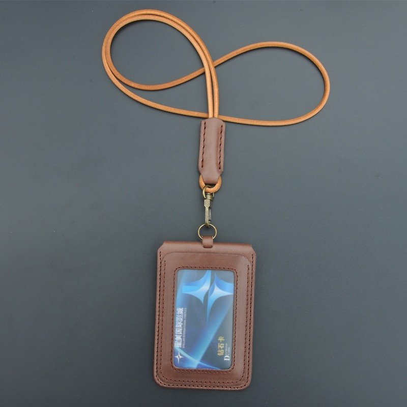 Handmade vegetable tanned leather halter badge sets sets work permit ID card access control card sets subway card bus card money card credit card handmade (free printed personal English name) - Other - Genuine Leather White