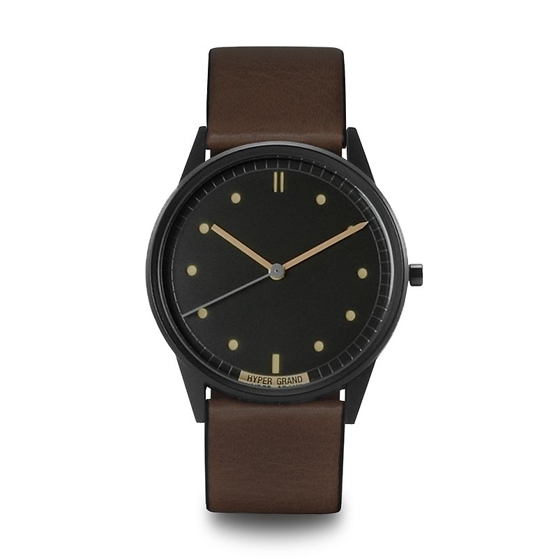 HYPERGRAND - 01 Basic Series - Vintage Black Dial Brown Leather Watch - นาฬิกาผู้ชาย - วัสดุอื่นๆ สีนำ้ตาล