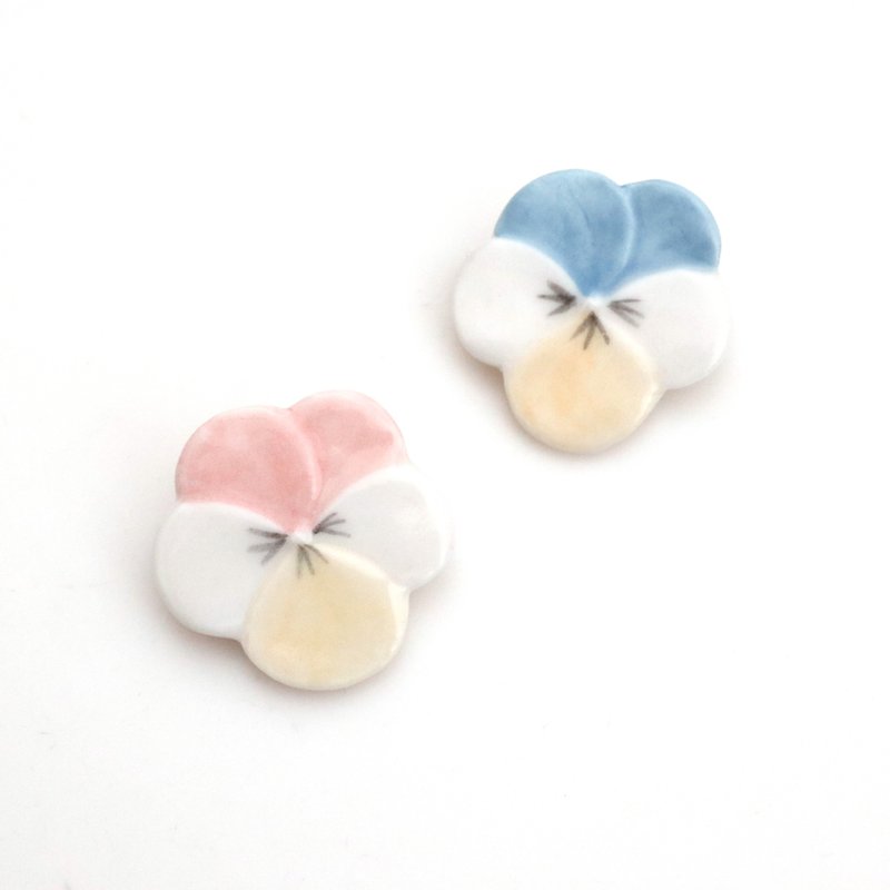 磁器 三色堇 胸針 別針 - 心口針/胸針 - 瓷 粉紅色