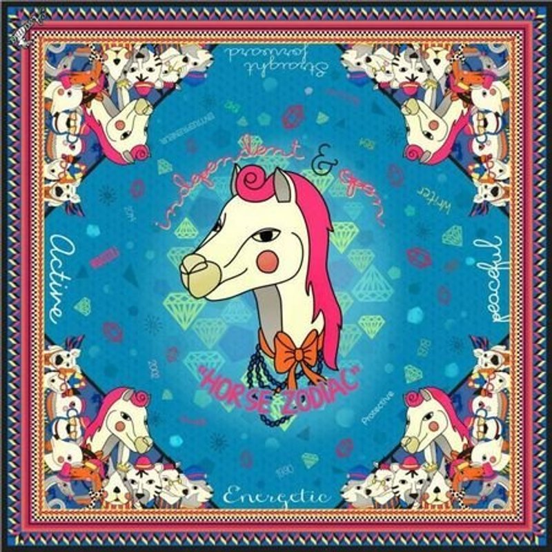 Asama設計師絲巾/ 小馬的獨角秀 Chinese Zodiac - 絲巾 - 其他材質 藍色