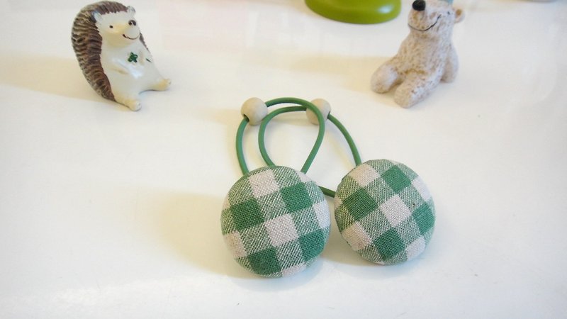 Hand-feel cloth buckle hair bundle-green grid - Hair Accessories - Other Materials Green
