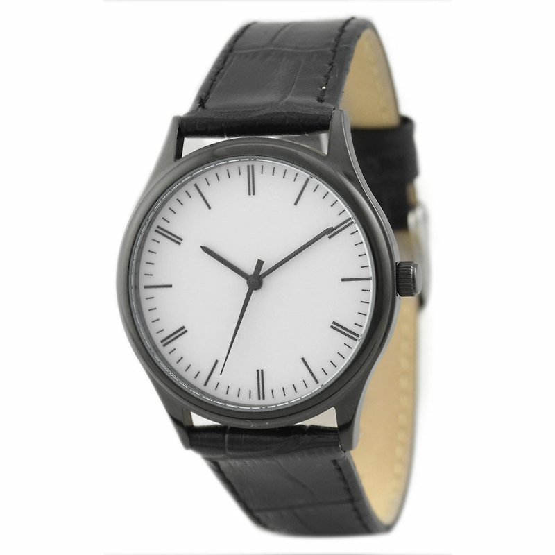 Minimalist Watch (Black case /white background) - นาฬิกาผู้หญิง - วัสดุอื่นๆ ขาว