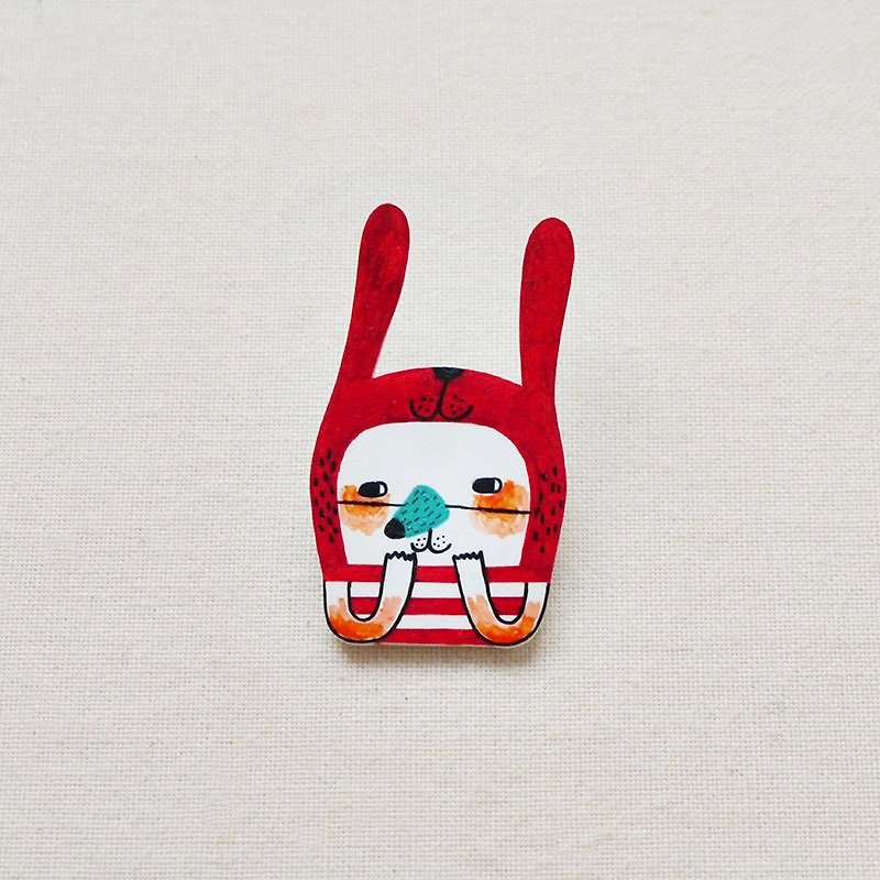Bam Bam The Red Rabbit - Handmade Shrink Plastic Brooch or Magnet - Wearable Art - Made to Order - Brooches - Plastic Red