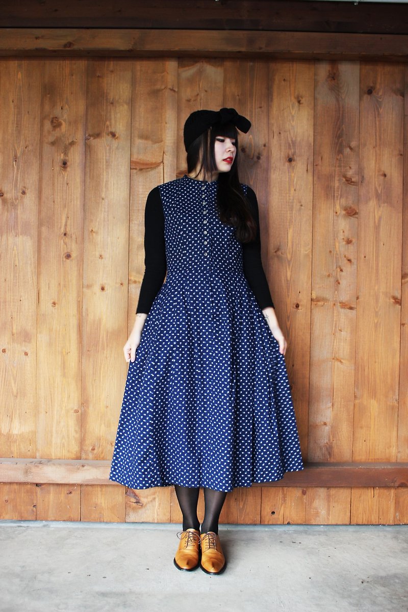 F844 [Austria Ltd.] dark blue floral cotton vest dress (traditional Austrian Dirndl) - One Piece Dresses - Other Materials Blue