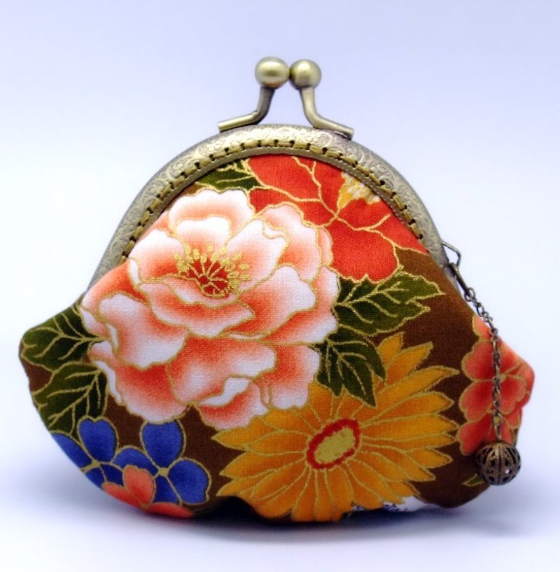 Japanese Kimono Fabric - Small clutch / Coin purse (JS-33) - Coin Purses - Cotton & Hemp Brown