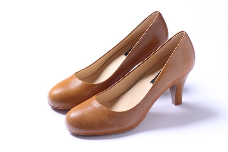 Brown elegant heel shoes - รองเท้าส้นสูง - หนังแท้ สีนำ้ตาล