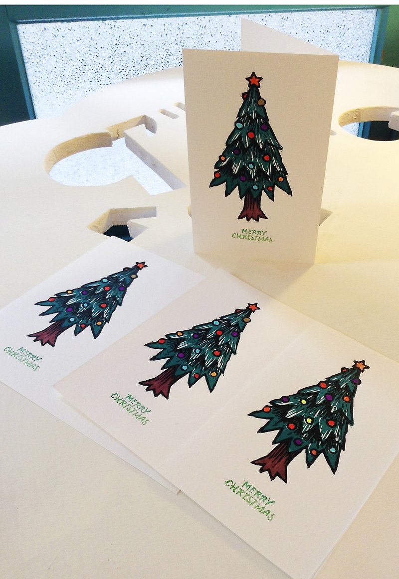 クリスマスのハンドプリント版 - クリスマスツリー - カード・はがき - 紙 グリーン
