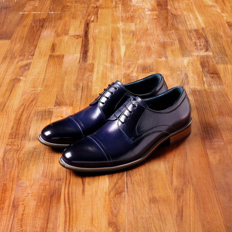 Vanger elegant beauty ‧ Concise Cap-Toe Derby shoes Va192 blue - รองเท้าอ็อกฟอร์ดผู้ชาย - หนังแท้ สีน้ำเงิน