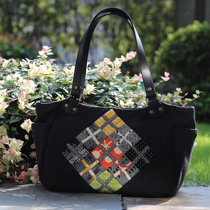 ❖ black bright textures Patchwork Bag - hand made material package ❖ - Other - Other Materials Black