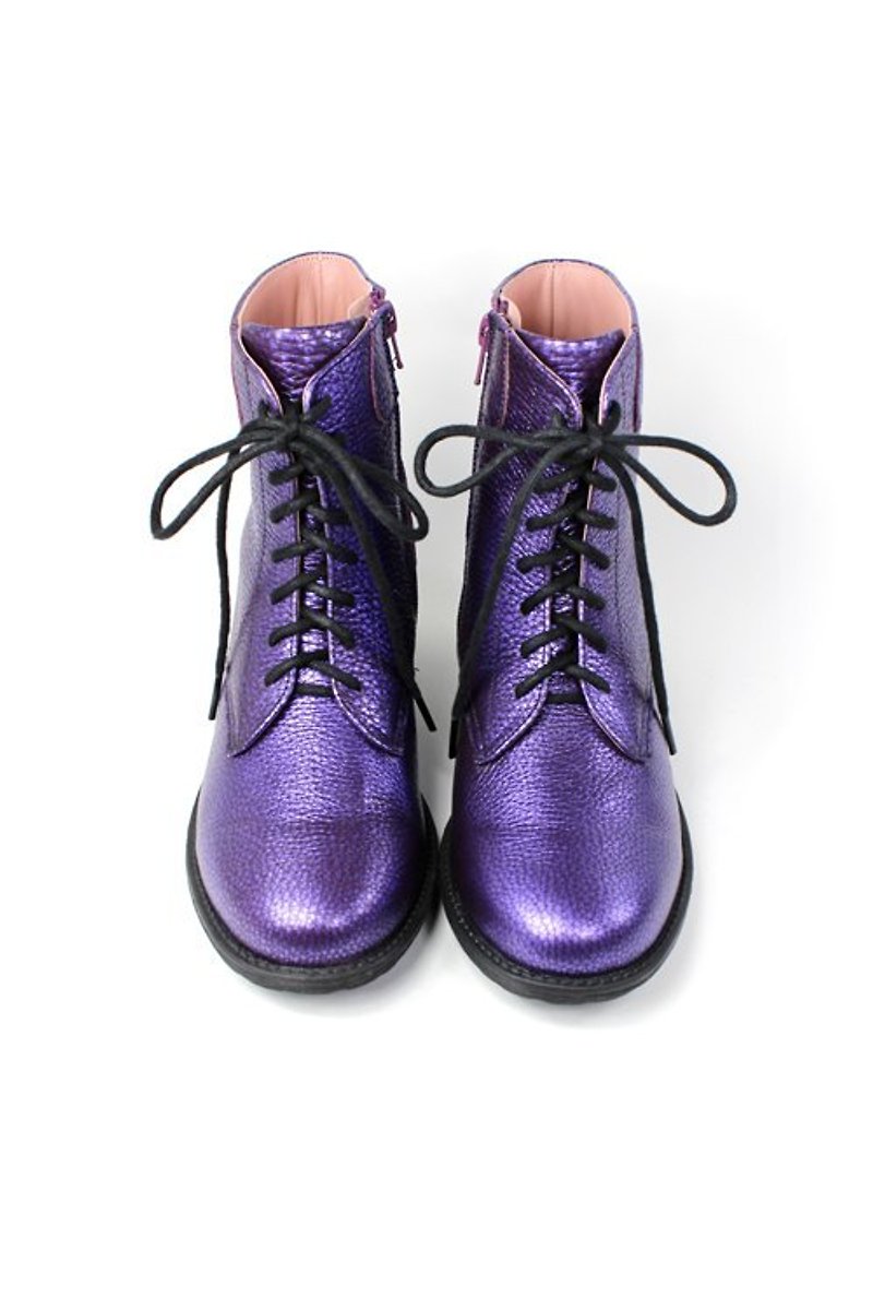 簡約個性真皮紫色短靴 - 女款休閒鞋 - 真皮 紫色