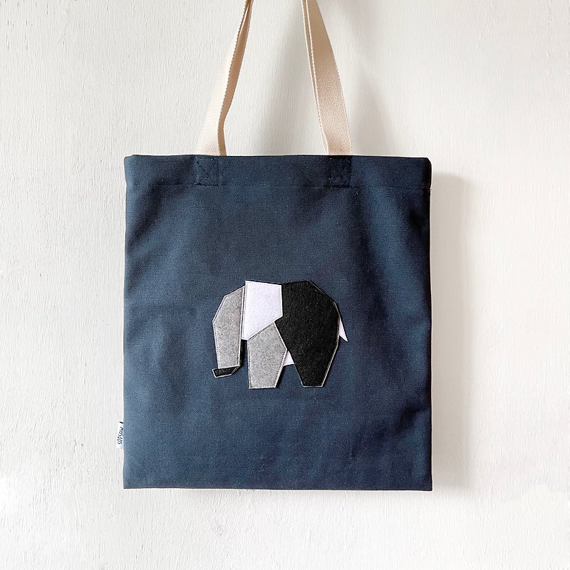 Elephant, Handmade Canvas Tote Bag - Handbags & Totes - Other Materials Blue