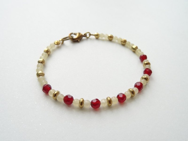 Red Agate, Yellow Jade Beaded Brass Bracelet (B) - Bracelets - Semi-Precious Stones Red