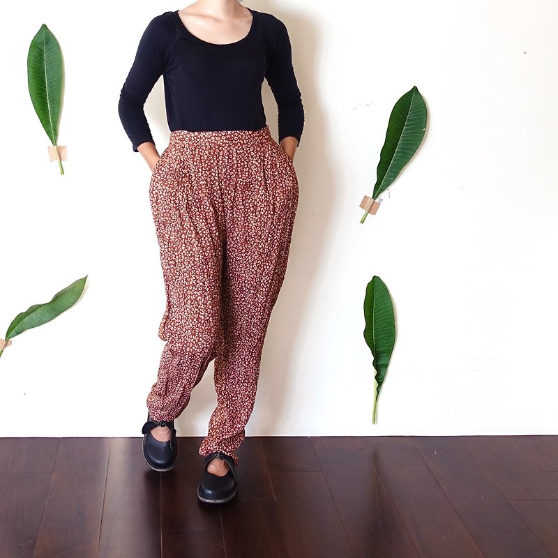 BajuTua / vintage / red coffee fine Lun pants waist Leopard - Women's Pants - Other Materials Brown