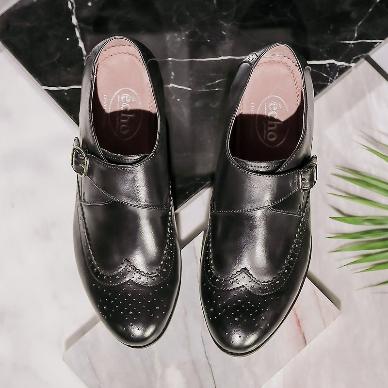Echo gentry rub color asakuchi single buckle Monk shoes ec28 black - Women's Casual Shoes - Genuine Leather Black