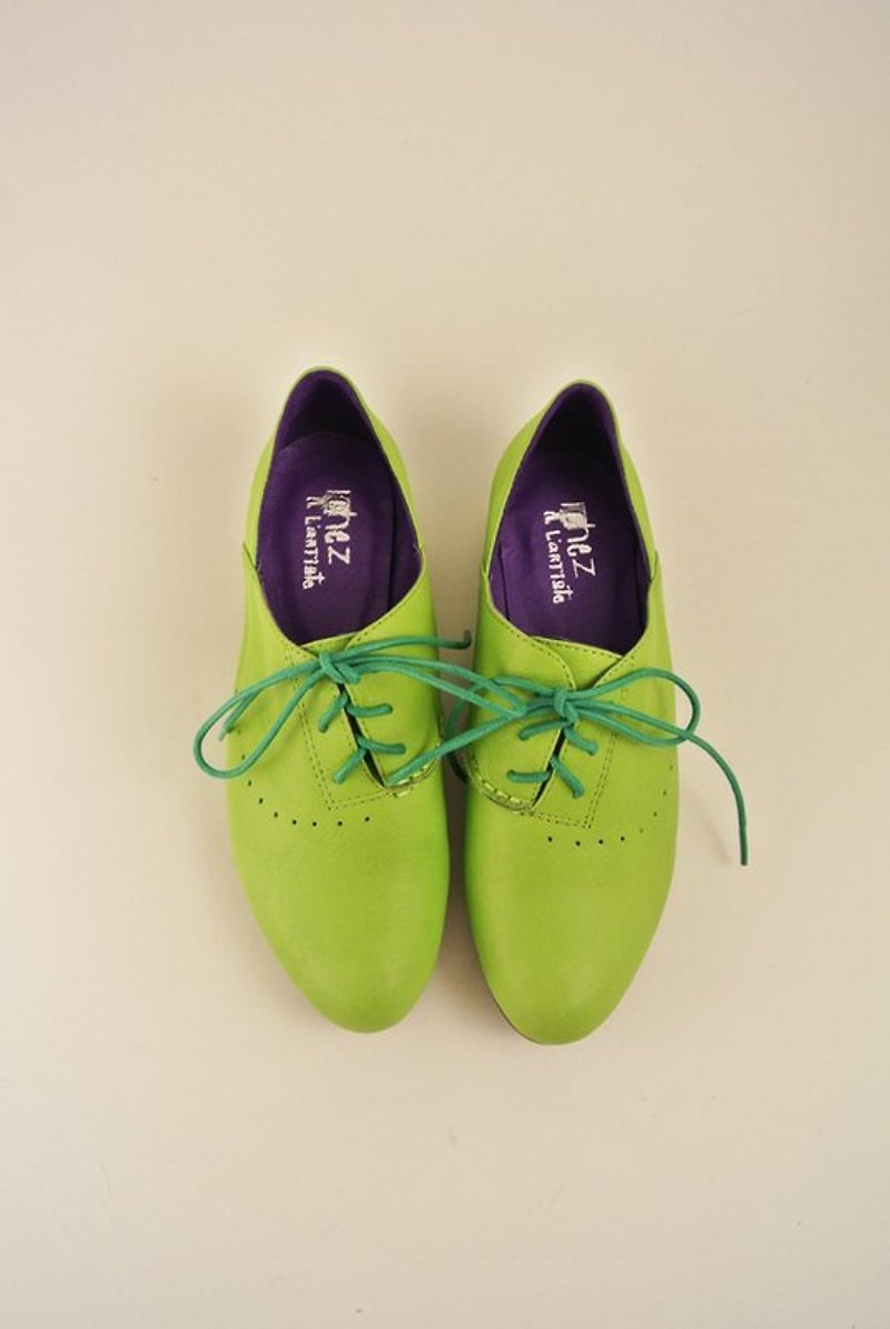 好天氣穿上我最愛的斜口牛津．踏青去(青綠色) - Women's Casual Shoes - Genuine Leather Green