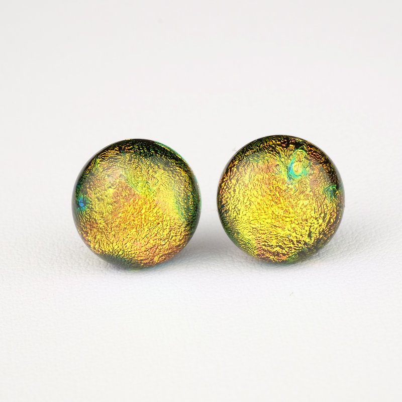 Gold silver earrings handmade glass - Earrings & Clip-ons - Glass Yellow