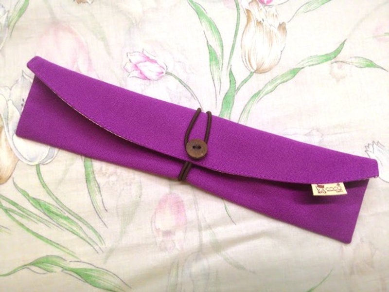 餐具組隨身收納袋 筷套-弧型(紫色素面帆布)F05-009 - 筷子/筷架 - 其他材質 紫色