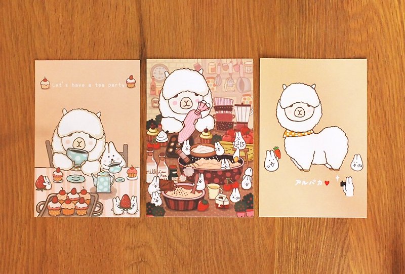 *Mori Shu*Mochi Rabbit and Pretty Alpaca Postcard Set - การ์ด/โปสการ์ด - กระดาษ สีนำ้ตาล
