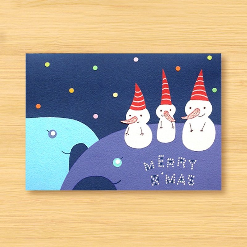 手作りカード_象の丘の3人の雪だるま...クリスマスカード - カード・はがき - 紙 ブルー