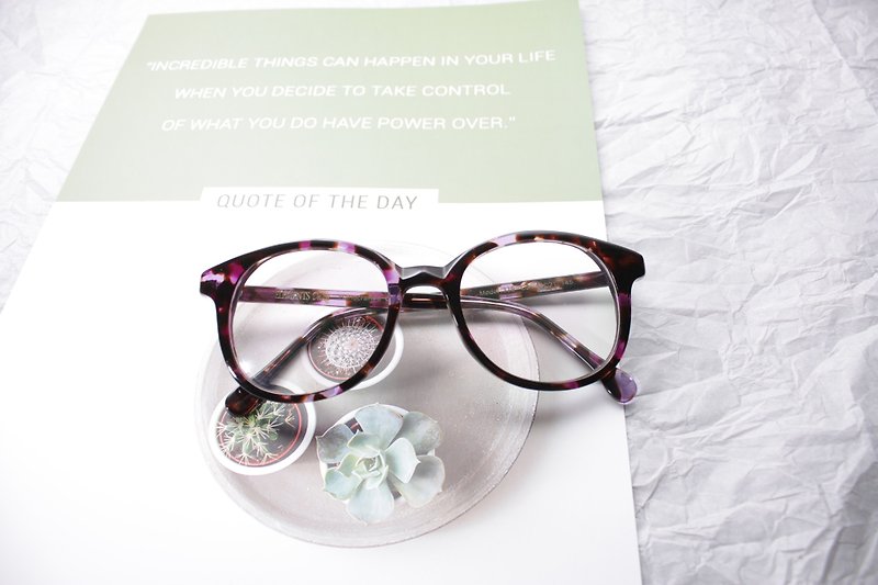 紫玳瑁色圓框梨型鏡 日本IOFT國際眼鏡展得獎品牌 日本手造 - 眼鏡/眼鏡框 - 其他材質 紫色
