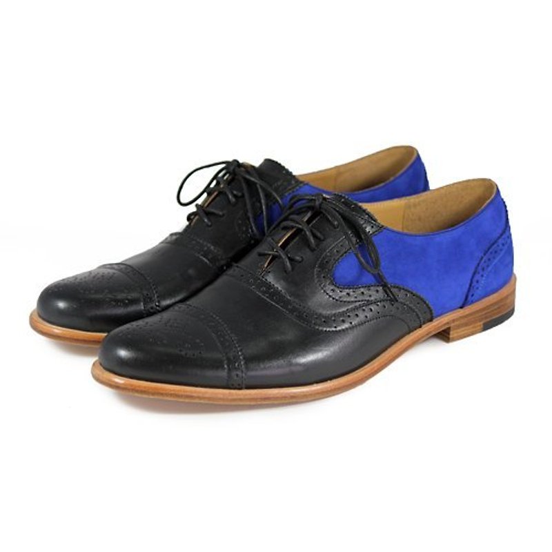 Oxford shoes Poppy M1093B Black Royal Blue - Men's Oxford Shoes - Genuine Leather Black