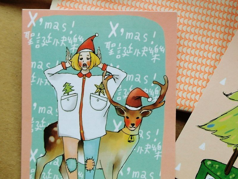 聖誕來了 麋鹿來了 禮物不遠了  明信片 - การ์ด/โปสการ์ด - กระดาษ สีน้ำเงิน