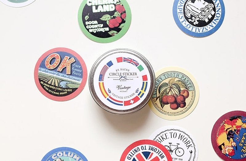 韓國【Nacoo】 Circle Sticker Tin- Vintage復古 圓形標籤貼紙〔預購〕 - Stickers - Paper Multicolor