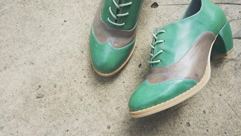 # 868 # Drunk love or you. Draw classic eight years Oxford green - Women's Oxford Shoes - Genuine Leather Green