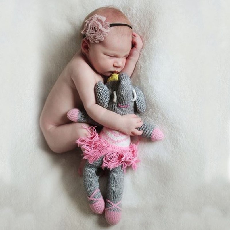 American Blabla Kids | Pure Cotton Knit Doll (Small Only) - Pink Ballet Grey Elephant B21052350 - Kids' Toys - Cotton & Hemp Pink