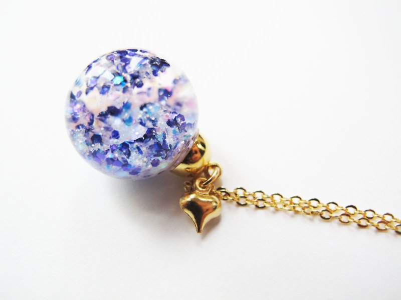 Rosy Garden purple and white glitter with water inisde glass ball necklace - สร้อยคอ - แก้ว สีม่วง