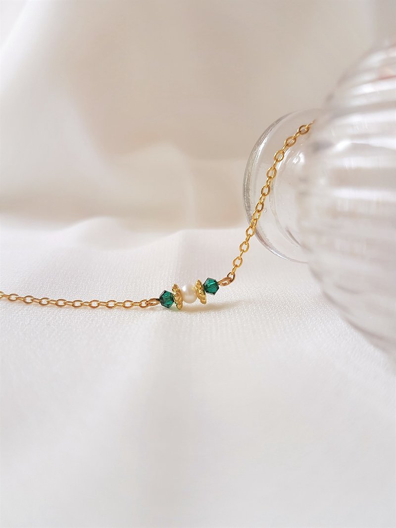 巴洛克 ‧ 古典 祖母綠 水晶 珍珠 細手鍊 - 手鍊/手鐲 - 珍珠 綠色