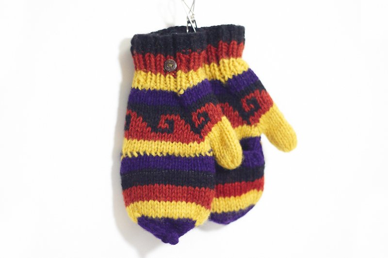 A limited number of hand-knitted pure wool warm gloves / 2ways gloves - play color geometric totem - Gloves & Mittens - Other Materials Multicolor