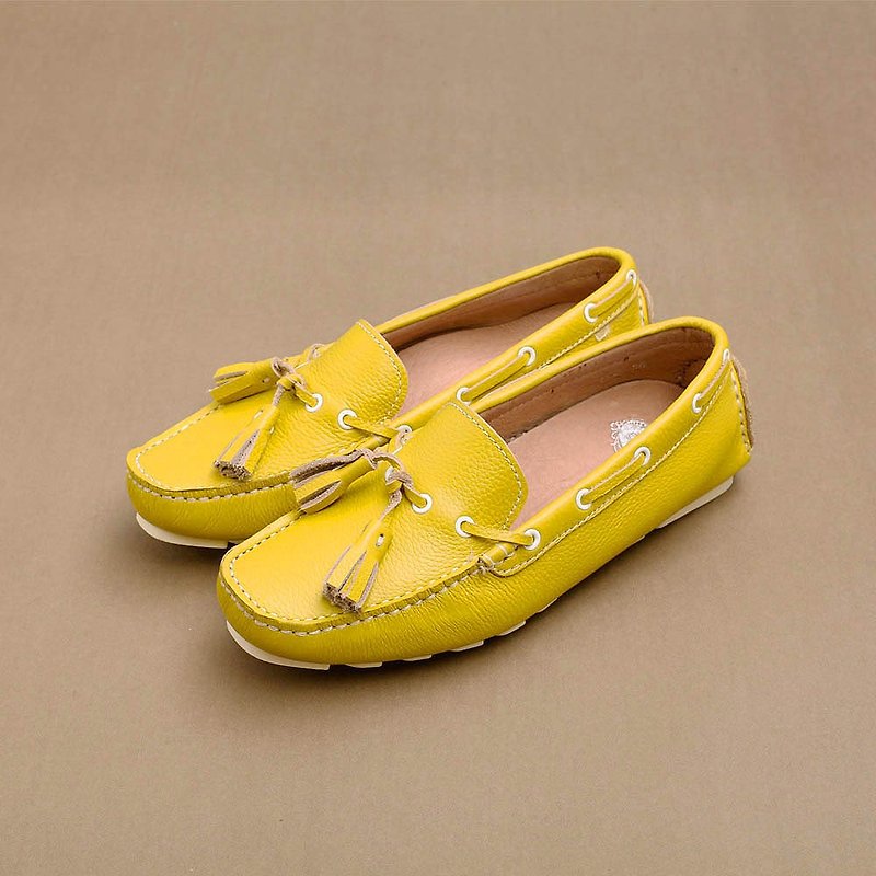 e cho casual light colored tassels shallow slippers ec20 yellow - รองเท้าลำลองผู้หญิง - หนังแท้ สีเหลือง