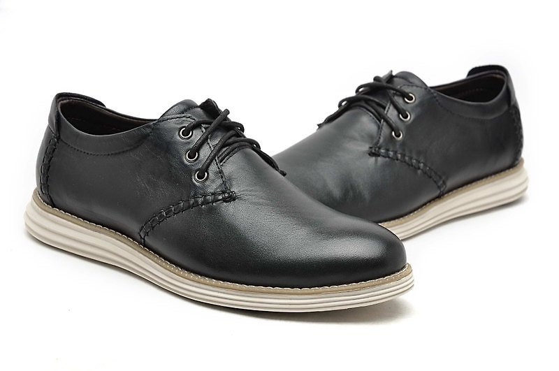 機能性輕量真皮減震舒適透氣紳士鞋 OXFORDS 質感黑 - 男休閒鞋 - 真皮 黑色
