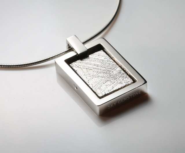 Meteorite Jewelry- Spinning Muonionalusta Meteorite 316L Stainless Steel  Pendant