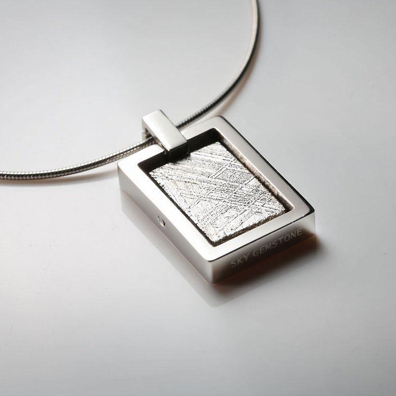 Meteorite Jewelry- Spinning Muonionalusta Meteorite 316L Stainless Steel Pendant - Necklaces - Gemstone Silver
