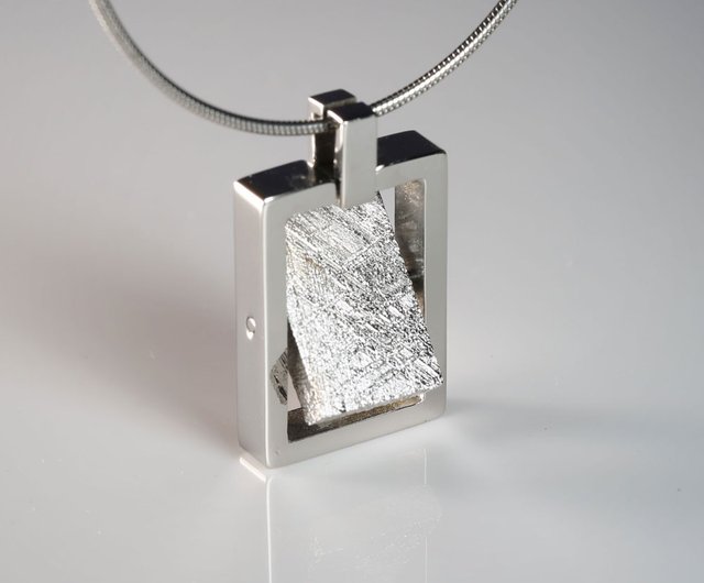 Meteorite Jewelry- Spinning Muonionalusta Meteorite 316L Stainless Steel  Pendant