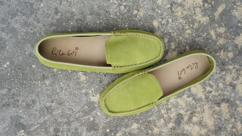 Rita617 Soft Sew Flats (apple green + bow) - รองเท้าลำลองผู้หญิง - หนังแท้ สีเขียว