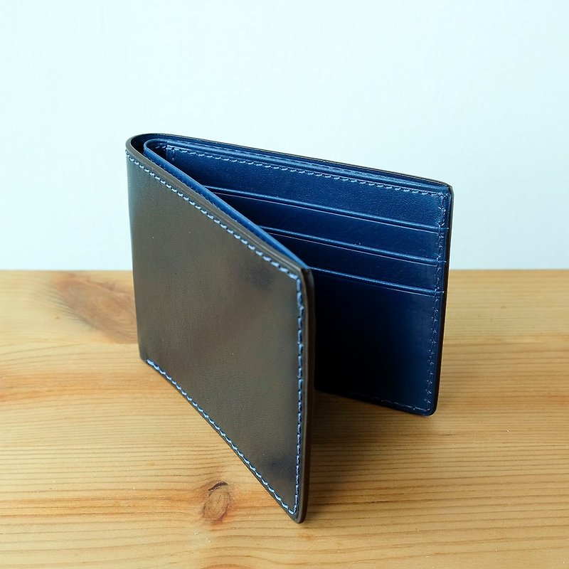 isni [six short wallet card / short clip] Midnight Blue / Xinghai Blue leather [Europe for ri の hand post two zu off ri Choi cloth] - กระเป๋าสตางค์ - หนังแท้ สีน้ำเงิน