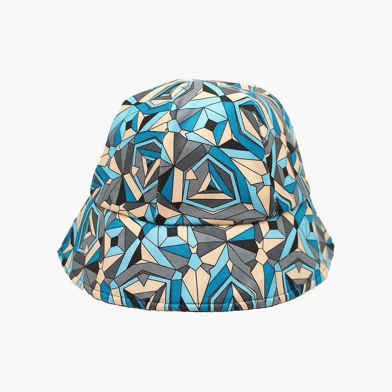 BLR hand for printing double-sided geometric wearing a hat Summer - หมวก - วัสดุอื่นๆ สีน้ำเงิน