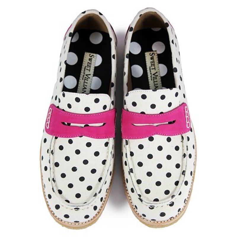 PolkaDot Falling M1108D White - Women's Oxford Shoes - Cotton & Hemp White