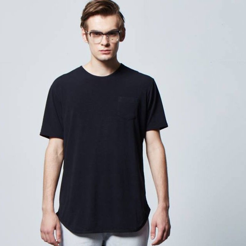 Stone'As T-shirt (LONG) / Long version black Tee T-shirt - เสื้อยืดผู้ชาย - ผ้าฝ้าย/ผ้าลินิน สีดำ