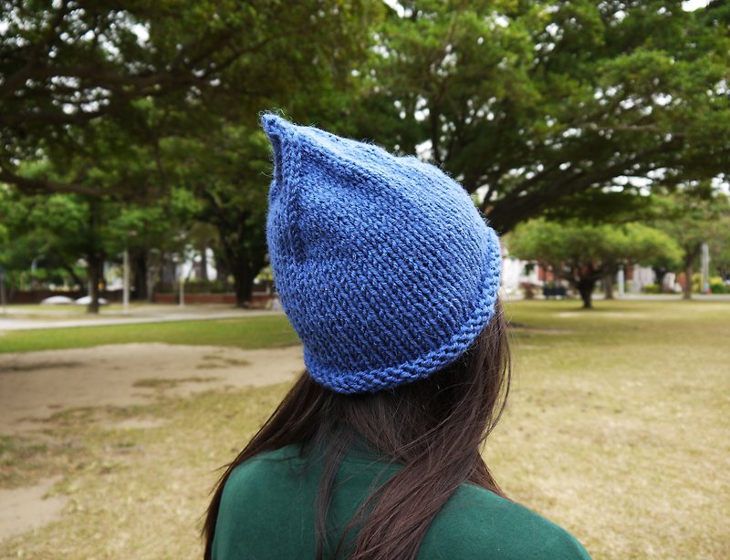 阿母100%的手作帽-貓頭鷹精靈毛帽-經典藍-新年/禮物 - 帽子 - 其他材質 藍色