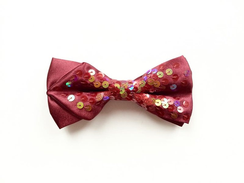Burgundy color piece bow tie Bowtie - เนคไท/ที่หนีบเนคไท - วัสดุอื่นๆ สีแดง