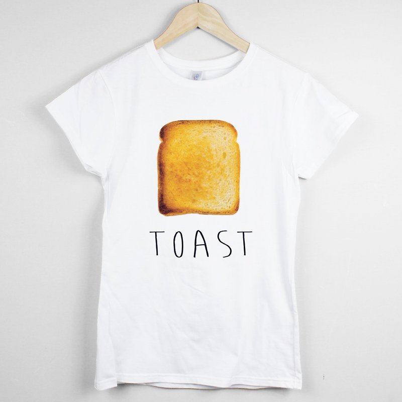 Toast Girls Short Sleeve T-shirt-White Toast Bread Breakfast Food Cream Design Homemade Brand Breakfast - เสื้อยืดผู้หญิง - กระดาษ ขาว