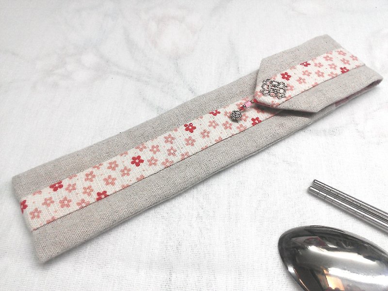 カトラリーセット 携帯用収納袋と箸カバー F02-006~個性的なデザインと手縫い - 箸・箸置き - その他の素材 カーキ