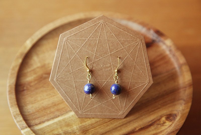 Earth earrings (Lapis) EARTH EAR HOOKS (LAPIS LAZULI) natural stone crystal necklace simple brass ornaments planet simple spar - Earrings & Clip-ons - Gemstone Blue