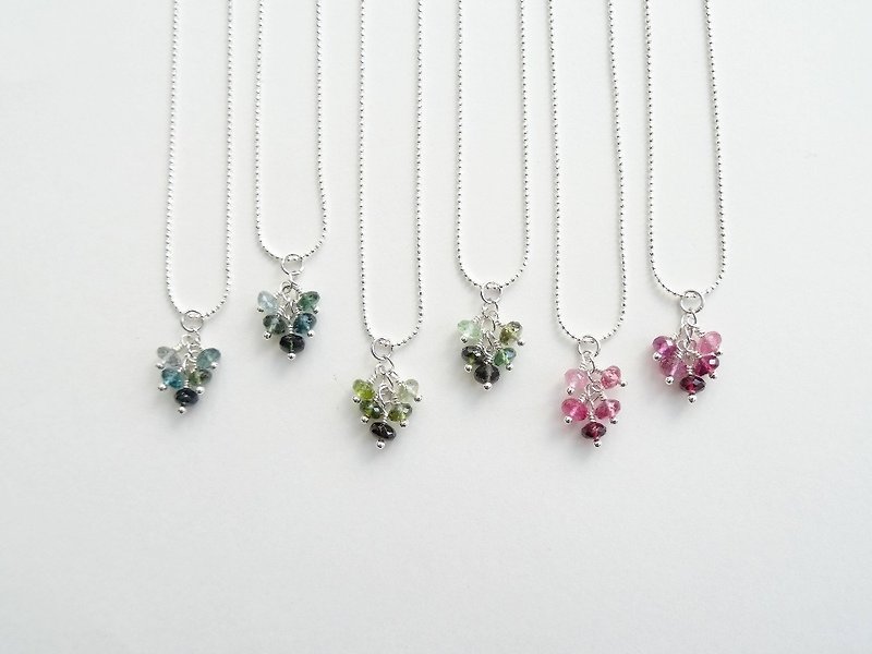 Multi-Color Tourmaline Faceted Rondelle Cluster Sterling Silver Necklace - Necklaces - Semi-Precious Stones Multicolor
