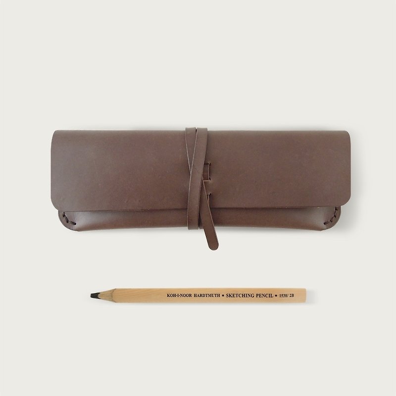 Strap pencil case / glasses case - dark brown - Pencil Cases - Genuine Leather Brown