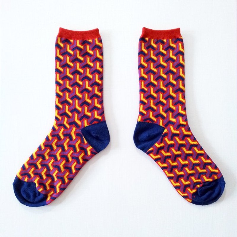 I am not afraid surging waves of joy upon layer clipping blocks - Orange red bean ice flower / socks dazzling series - Socks - Other Materials Multicolor